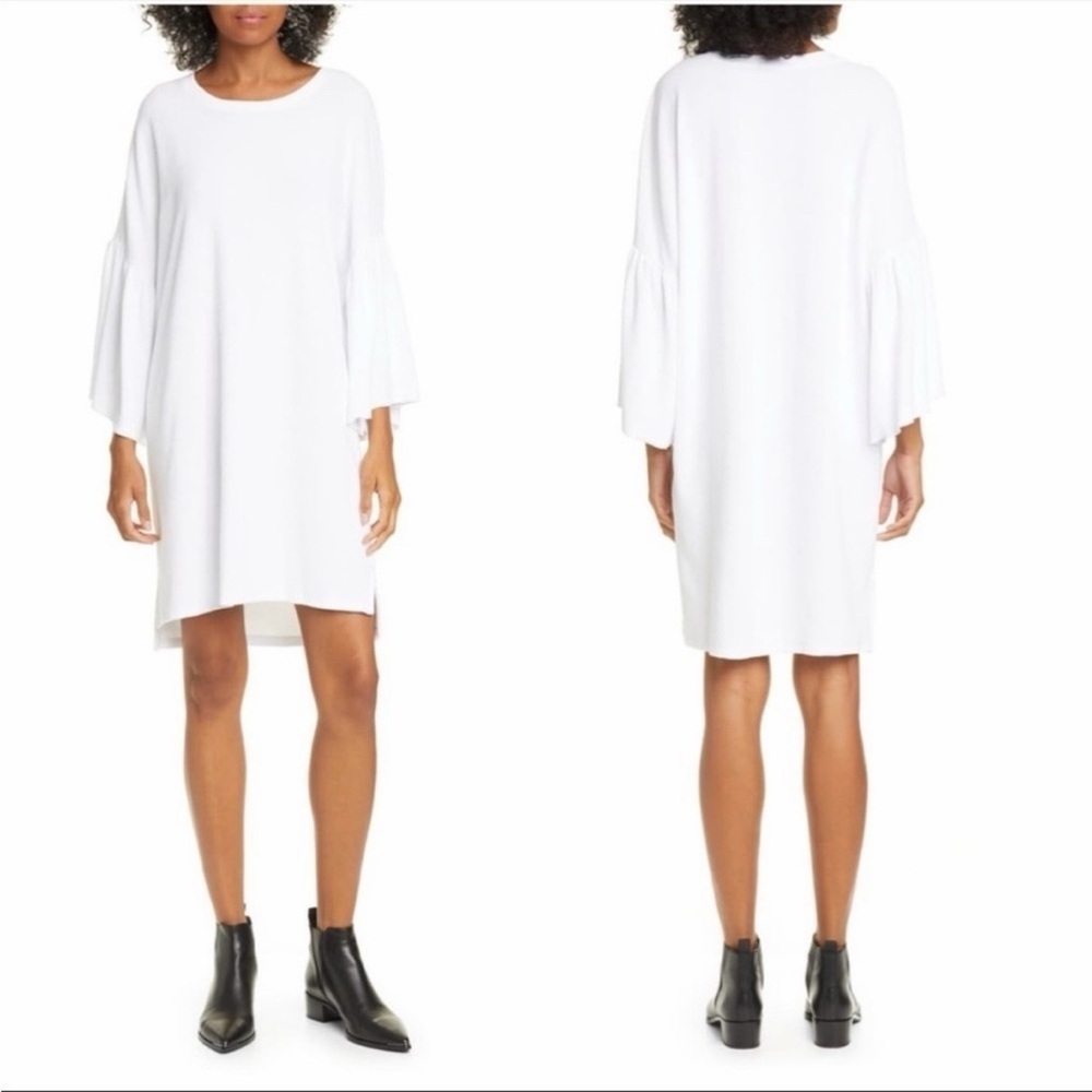 ATM White Dress French Terry 3/4 Bell Sleeve 100% Cotton Sz Medium